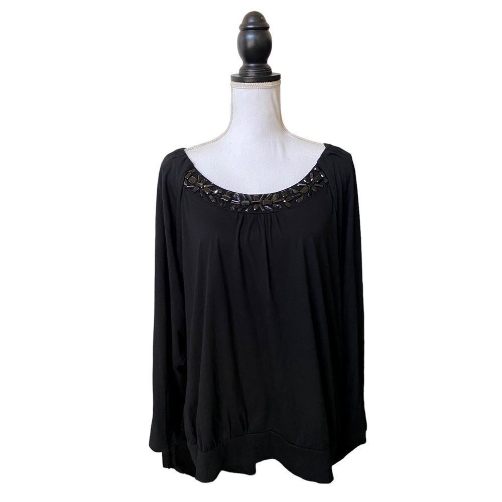 Elle Rhinestone Embellished Dolman Style Top Black Ladies Size Extra Large